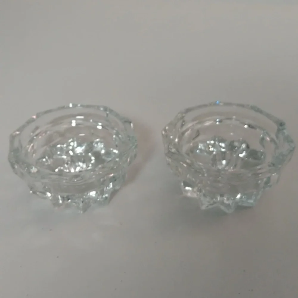MID-CENTURY MODERN, STARBURST, HEAVY GLASS LOW PROFILE, SET OF 2 CANDLE …
